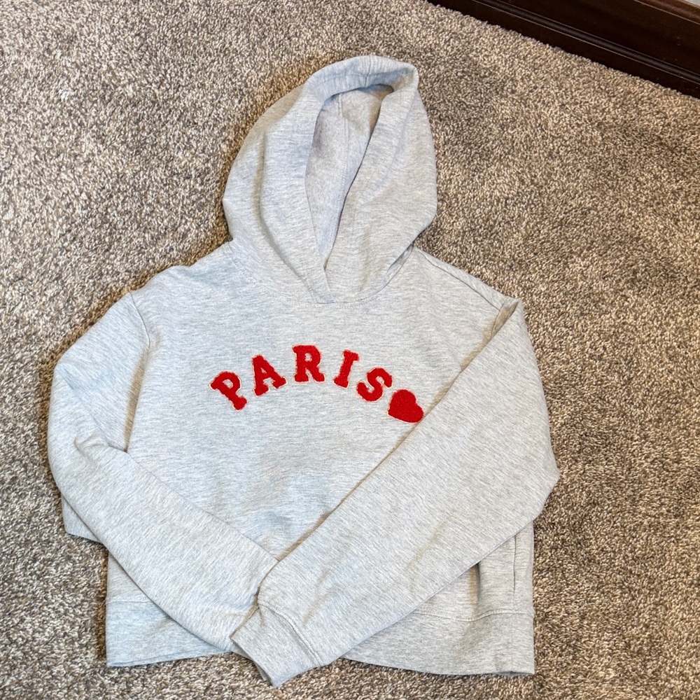 Crewcuts Light Gray Hoodie with Red 'PARIS' Chenille and Heart